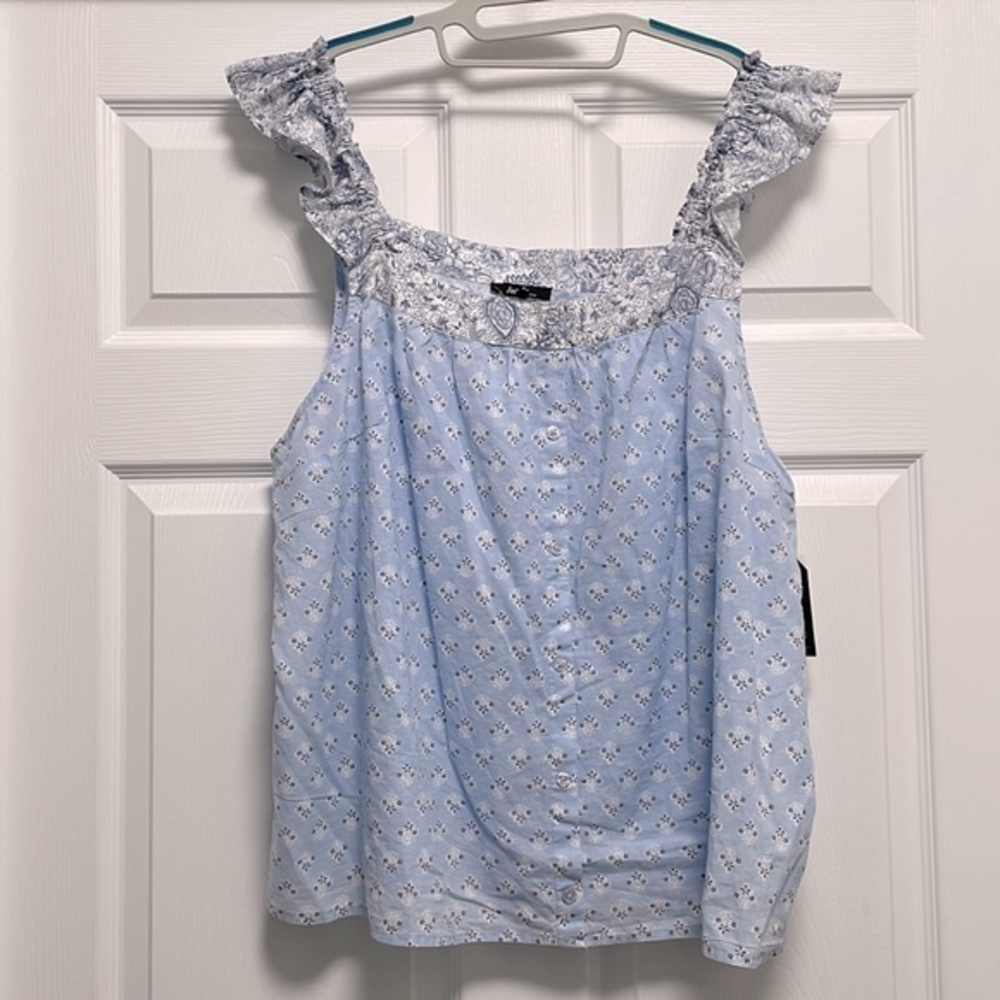 Women's Angels Blue Sleeveless Lightweight Faux Button Top Blouse -Various Sizes